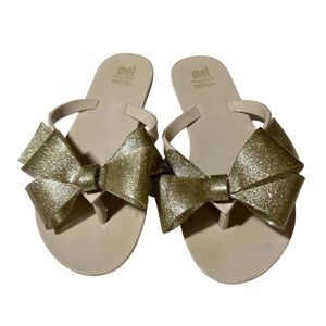 Mel Melissa Size 1 Kid Harmonic Bow III Sandal Beige Gold Glitter